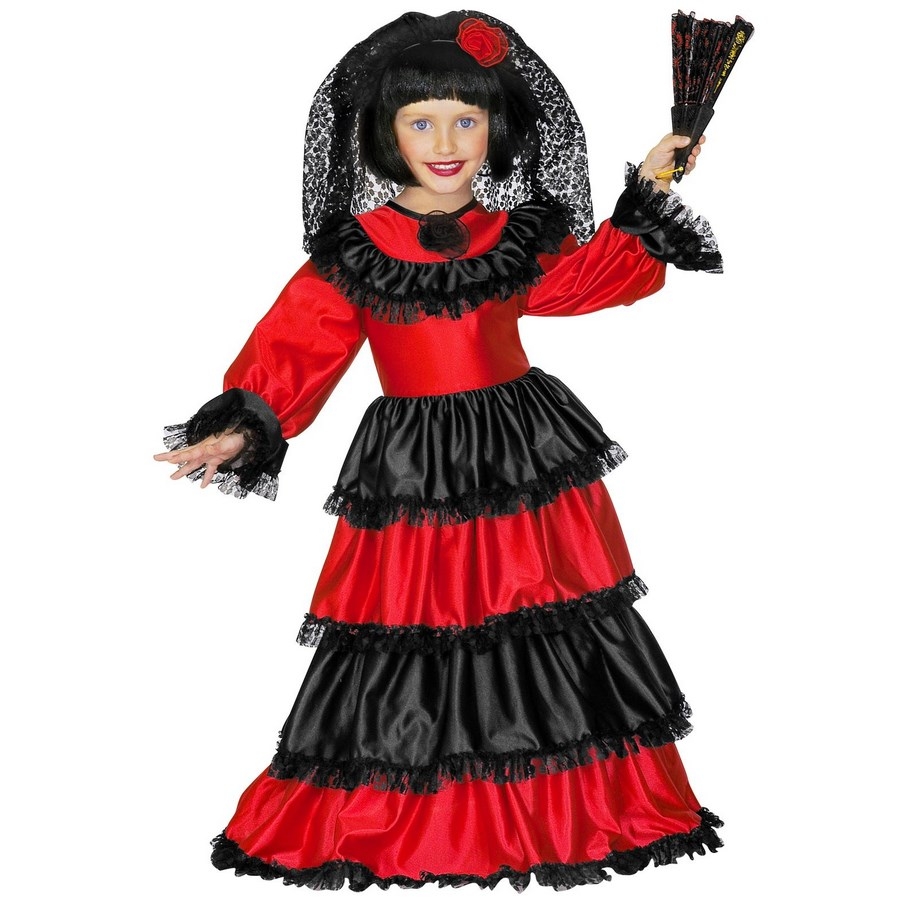 Costume Carnevale Ragazza Bambina Vestito Spagnola Flamenco Gitana Tg 5-14  anni
