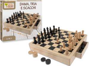 Gioco della Dama Scacchi e Tria in Legno
